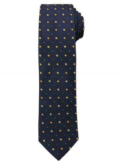 Granatowy Elegancki Krawat -Angelo di Monti- 6 cm, Męski, w Złote Figury Geometryczne