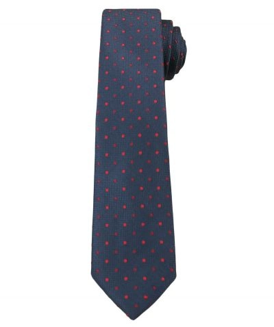 Granatowy Elegancki Krawat Męski -ALTIES- 6 cm, w Czerwone Kropki
