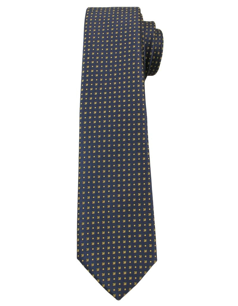 Granatowy Elegancki Krawat Męski -ALTIES- 6 cm, w Żółte Kwadraciki
