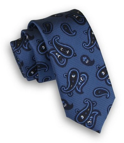 Granatowy Elegancki Krawat Męski w Łezki -ALTIES- 6 cm, Paisley, Nerki
