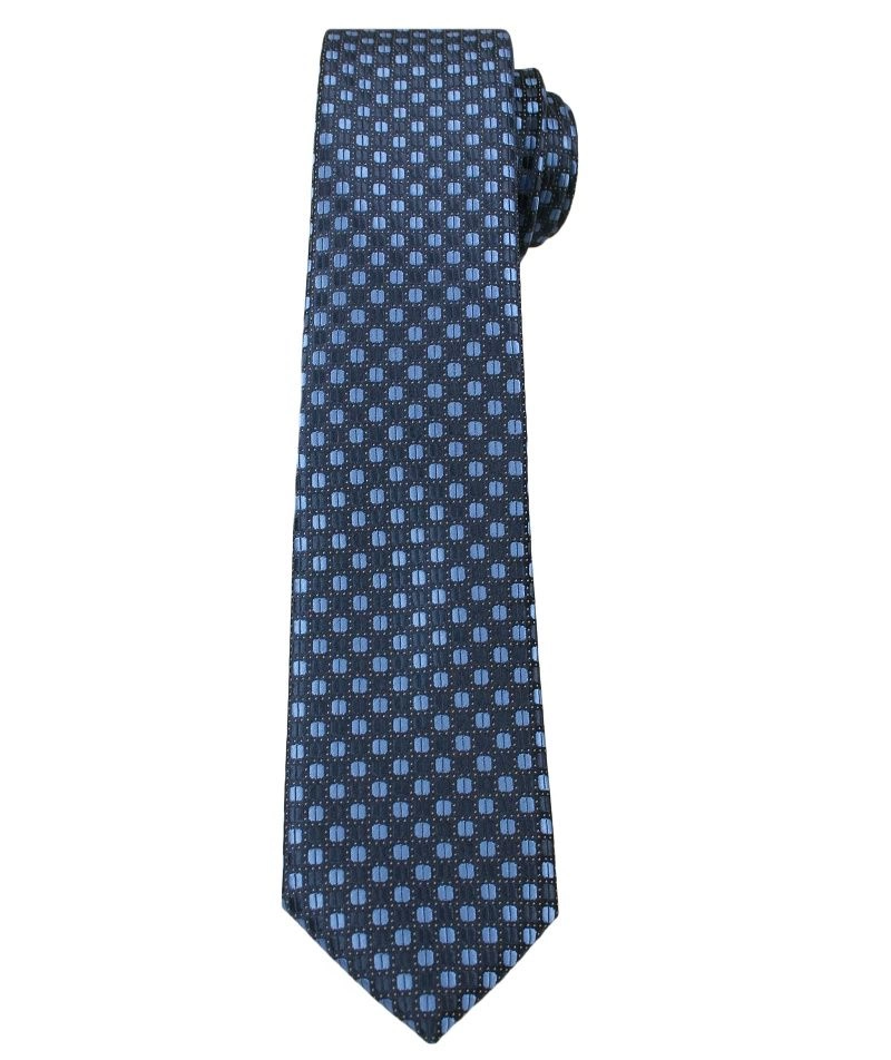 Granatowy Elegancki Krawat w Niebieskie Grochy -ALTIES- 6 cm,  Męski