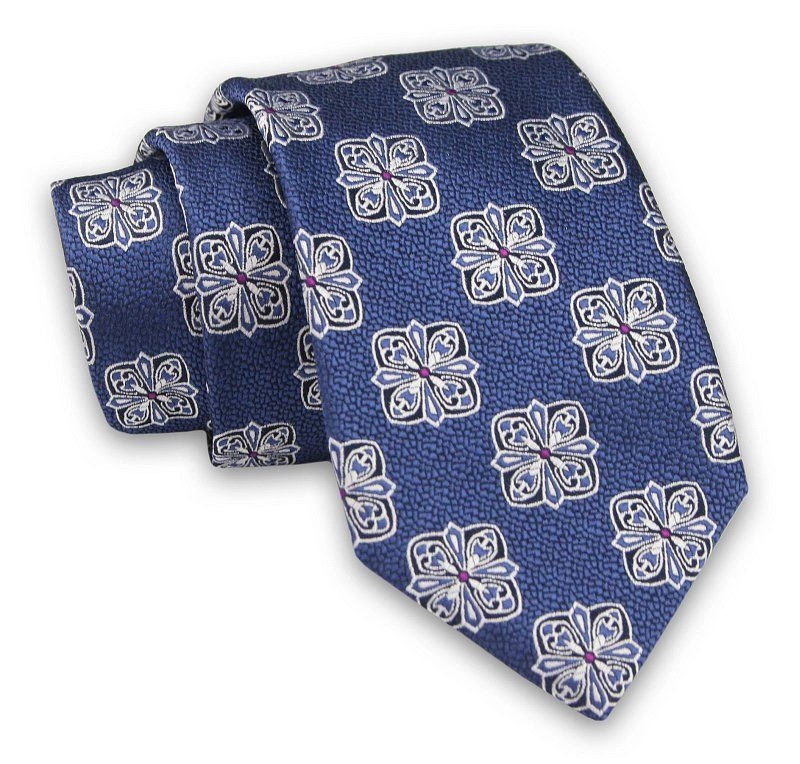 Granatowy Elegancki Męski Krawat -ALTIES- 7cm, Stylowy, Klasyczny, Szachownica, Geometryczny