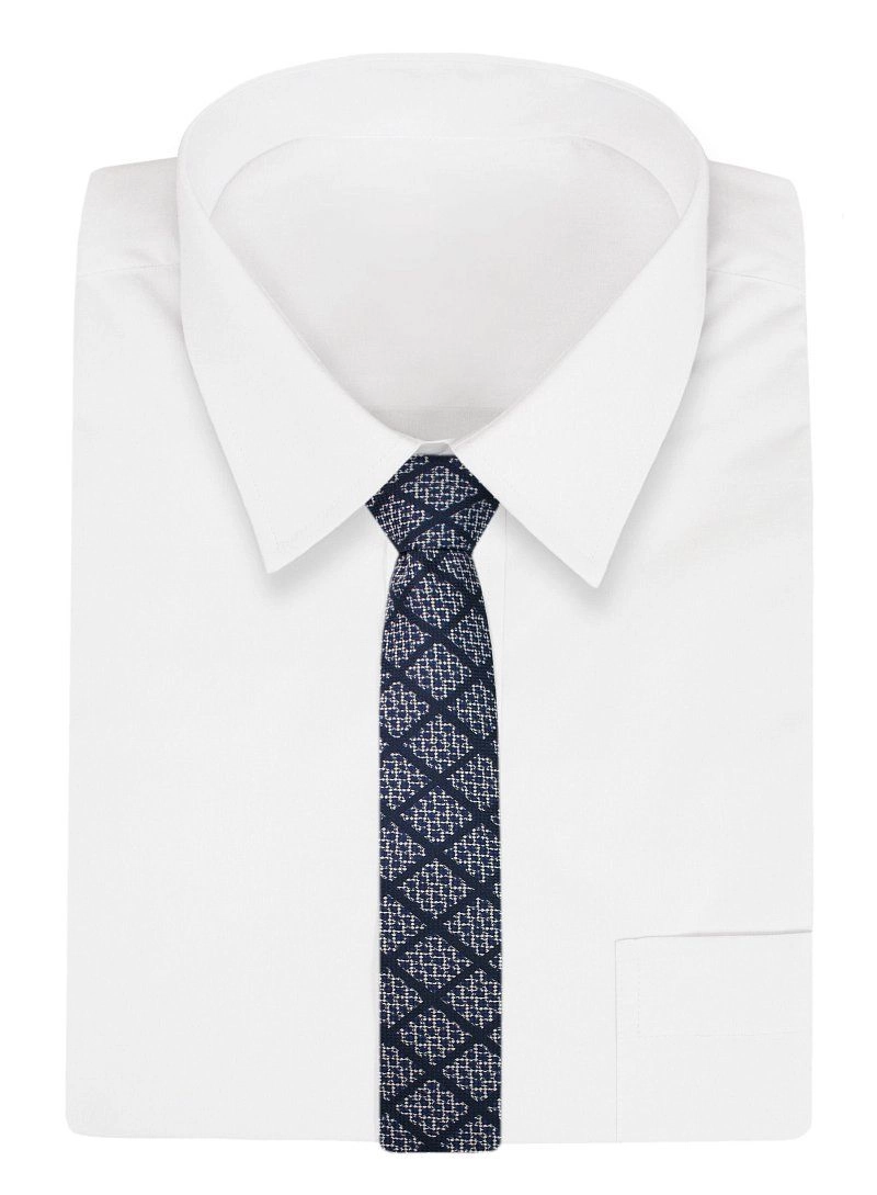 Granatowy Elegancki Męski Krawat w Kratkę -ALTIES- 7cm, Stylowy, Klasyczny