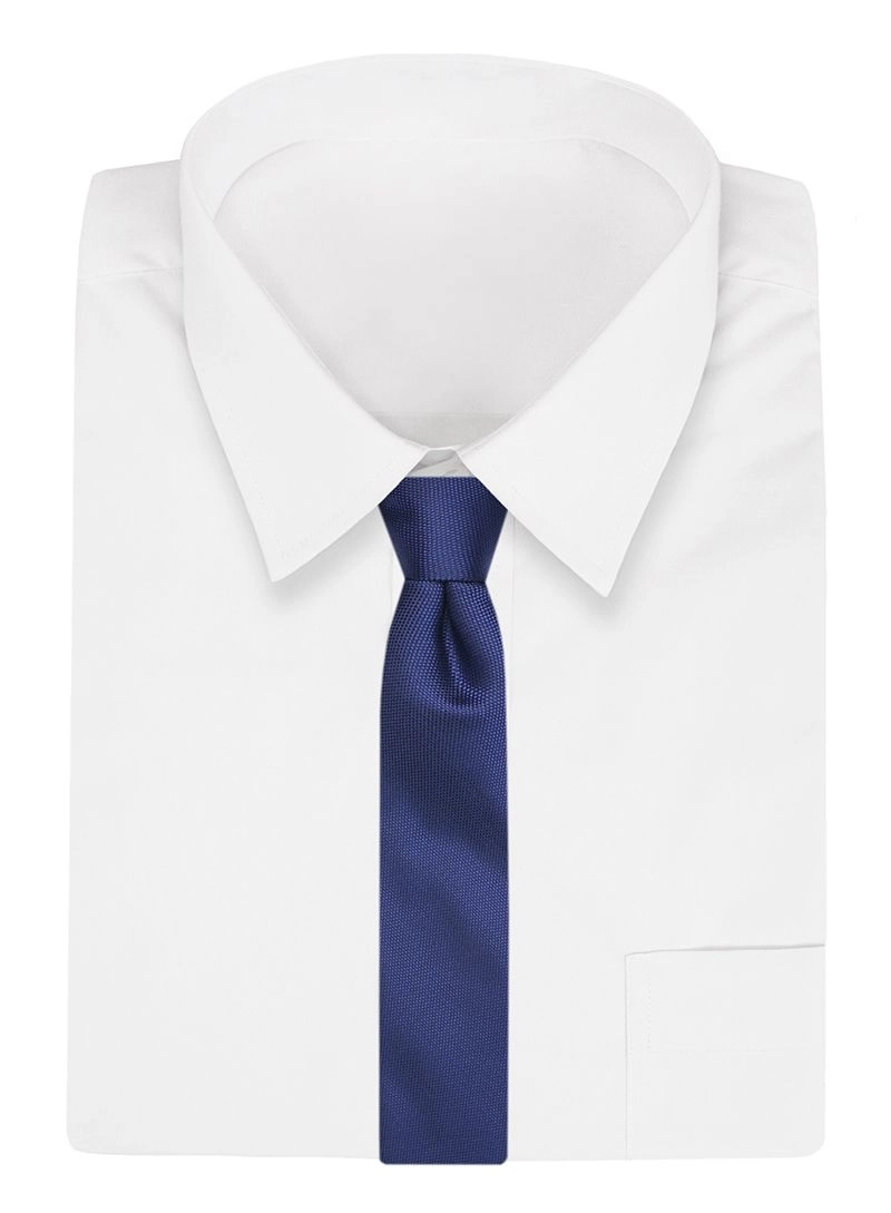 Granatowy Jednokolorowy Męski Krawat -Chattier- 7 cm, Klasyczny, Elegancki, w Drobny Rzucik