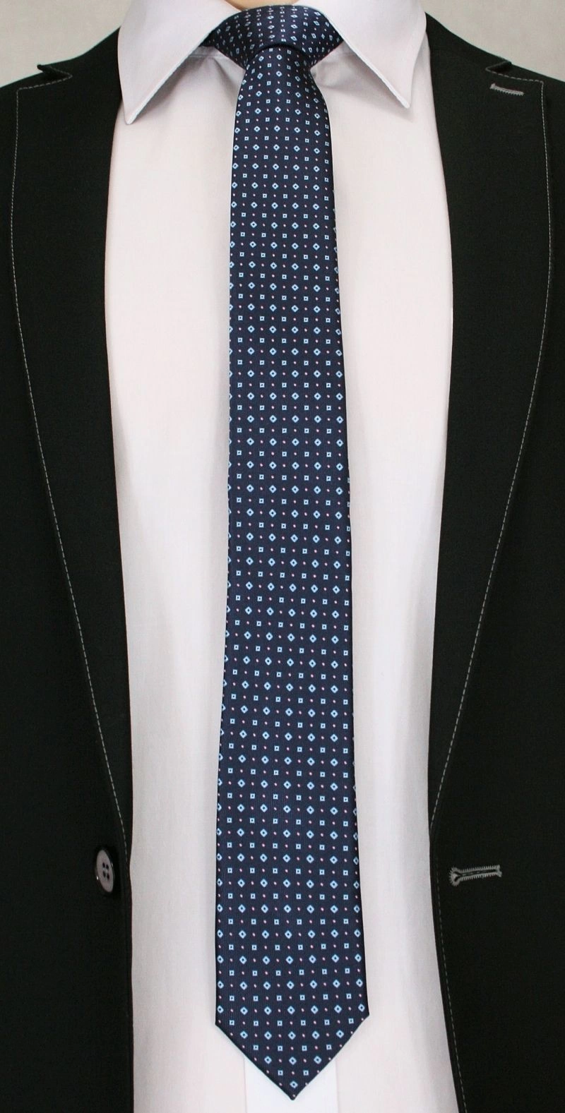Elegancki Krawat Męski w Drobny Wzór - 6 cm - Angelo di Monti- Stonowany, Granatowy