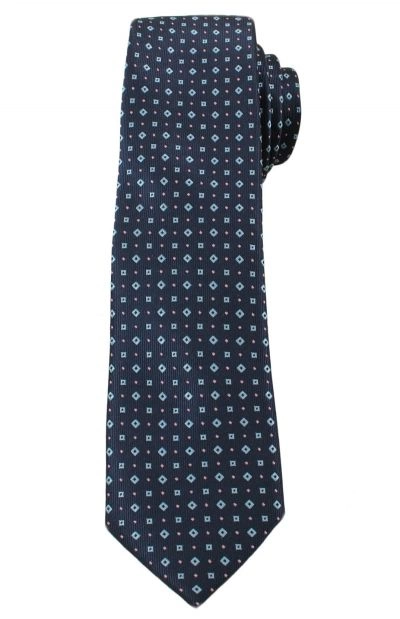 Elegancki Krawat Męski w Drobny Wzór - 6 cm - Angelo di Monti- Stonowany, Granatowy