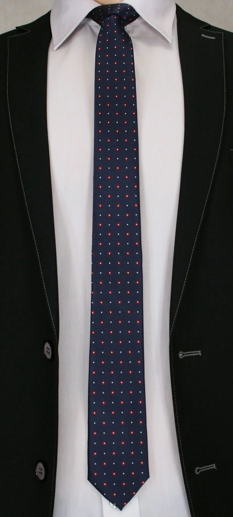 Krawat Męski w Kolorowe Groszki - 6 cm - Angelo di Monti, Ciemny Granatowy