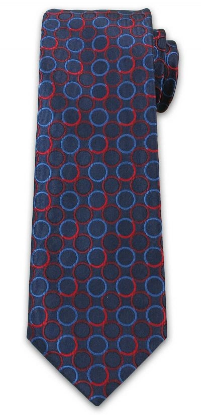 Stylowy Krawat Męski w Niebiesko-Czerwone Koła - Chattier- 6,7cm- Kolorowy