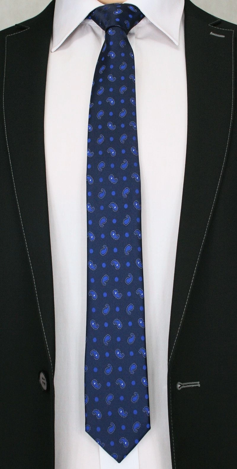 Stylowy Krawat Męski w Oryginalny Wzór PAISLEY- 6 cm - Angelo di Monti, Granatowy