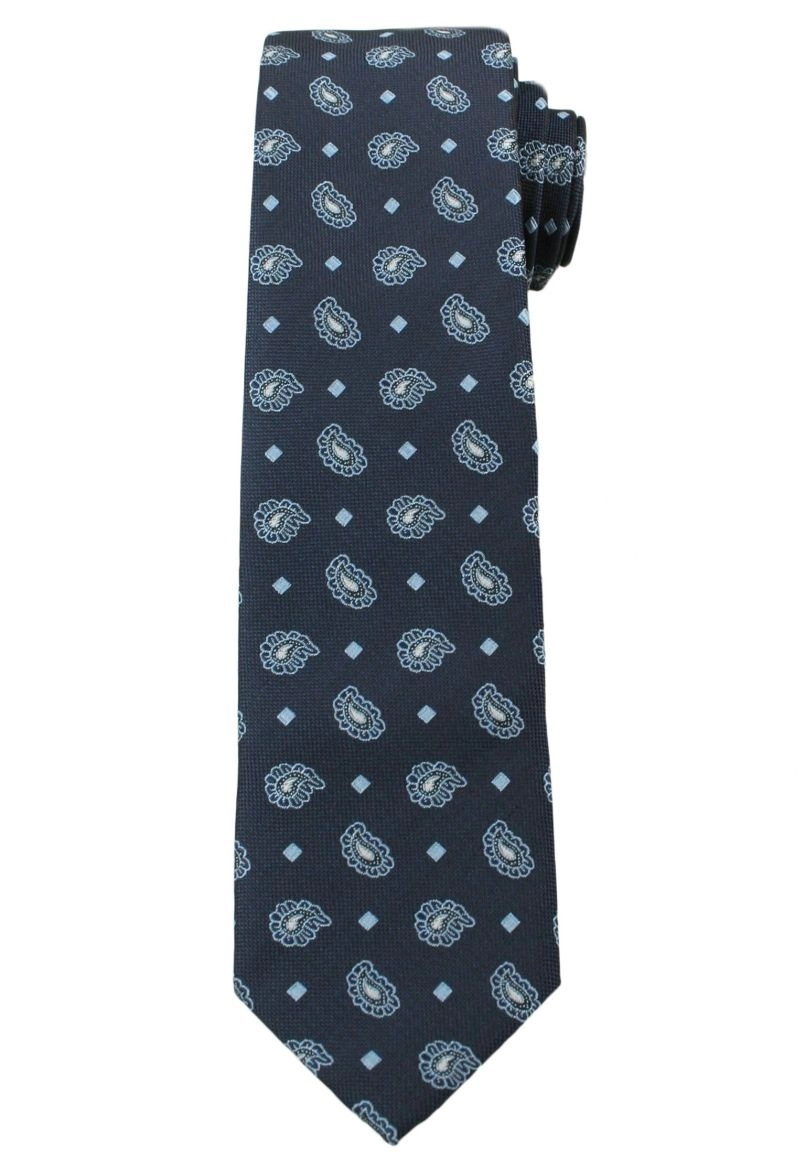 Męski Krawat w Oryginalny Wzór PAISLEY- 6 cm - Angelo di Monti, Ciemny Granatowy