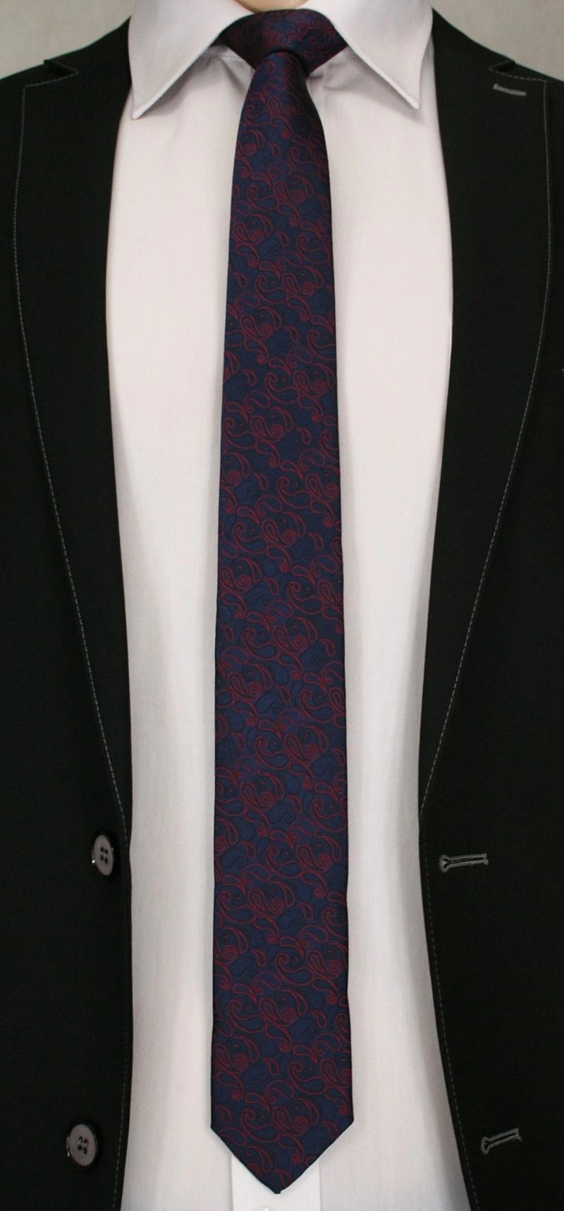 Męski Krawat w Oryginalny Wzór- PAISLEY - 6 cm - Angelo di Monti, Granatowo-Różowy