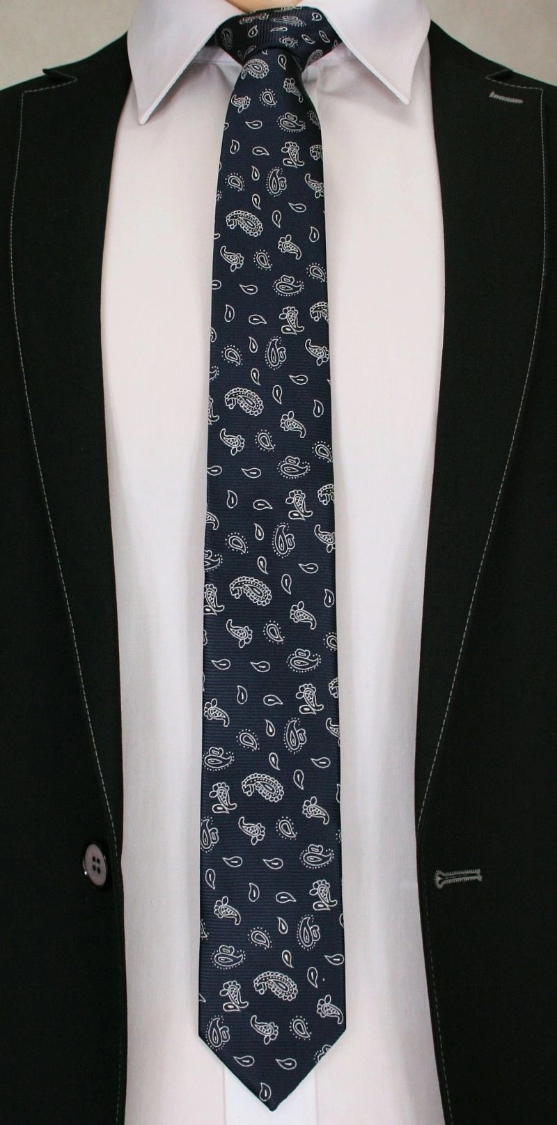 Modny, Męski Krawat we Wzór Paisley - 6 cm - Angelo di Monti, Granatowo-Biały