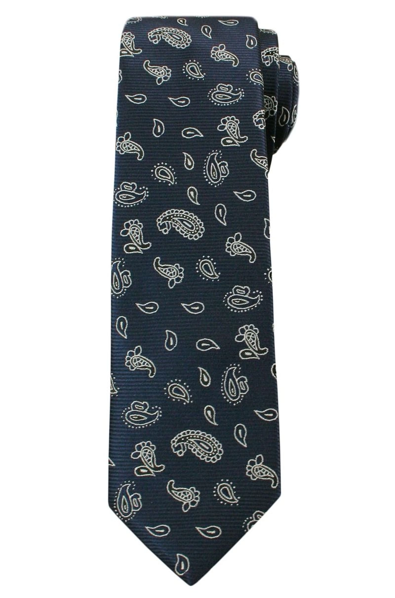 Modny, Męski Krawat we Wzór Paisley - 6 cm - Angelo di Monti, Granatowo-Biały