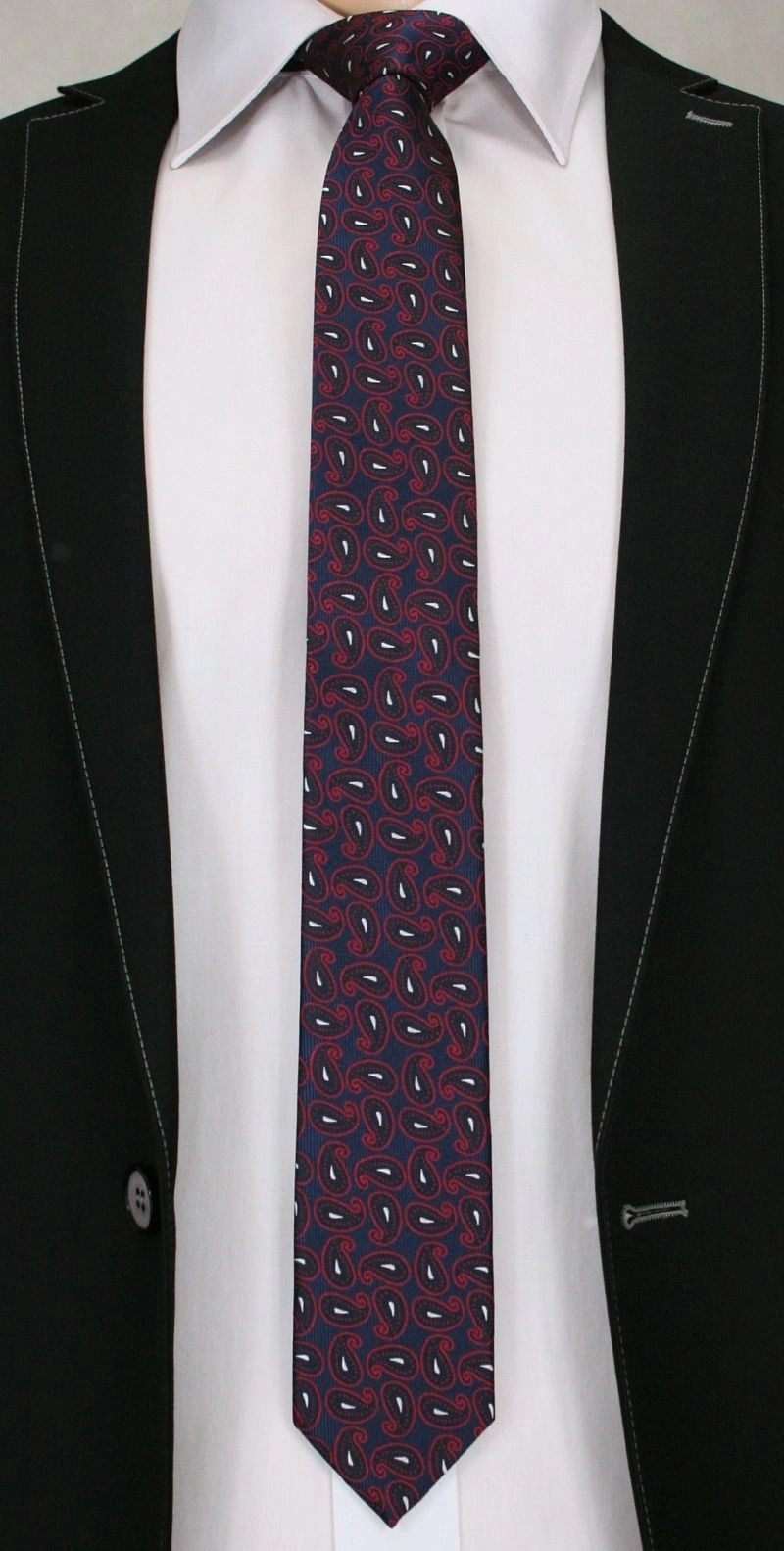 Modny Męski Krawat, Wzór PAISLEY - 6 cm - Angelo di Monti- Granatowo-Bordowy
