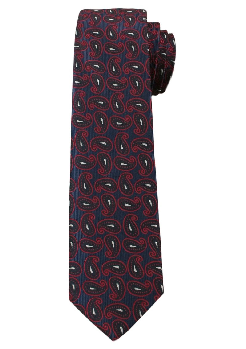 Modny Męski Krawat, Wzór PAISLEY - 6 cm - Angelo di Monti- Granatowo-Bordowy