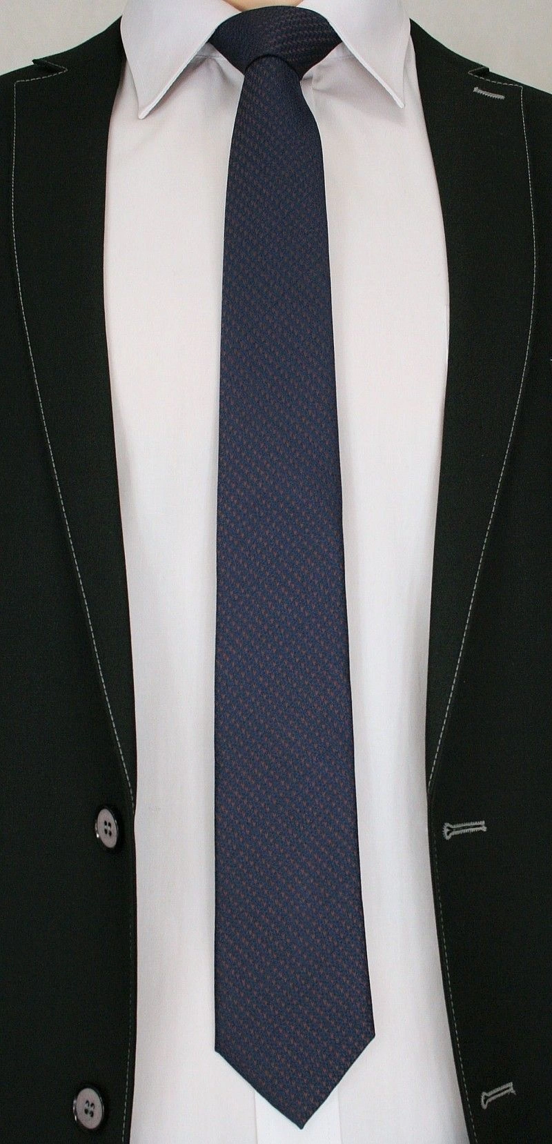Męski Stylowy Krawat z Brązowym Rzucikiem - Chattier- 6,7cm - Granatowy