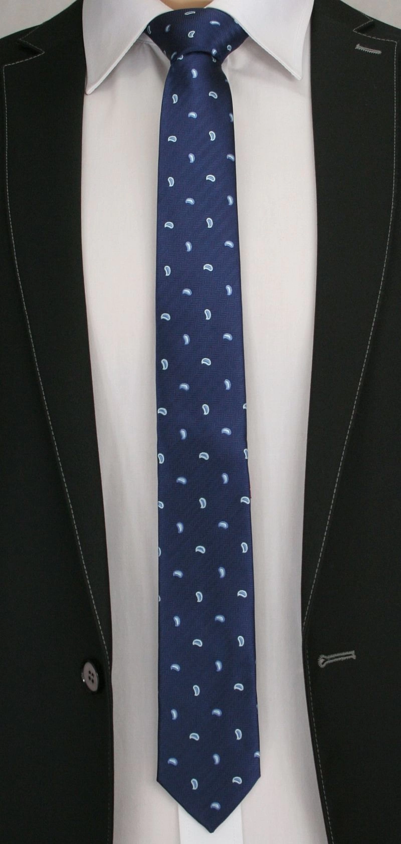 Krawat Męski ze Wzorem PAISLEY - 6 cm - Angelo di Monti, Ciemny Granatowy