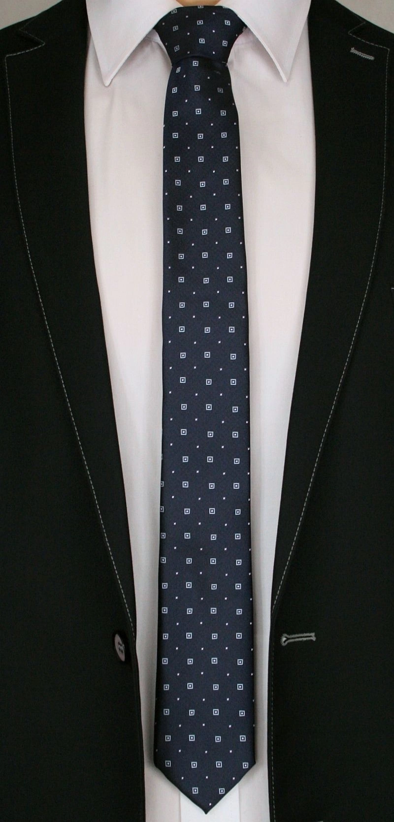 Granatowy Męski Elegancki Krawat -Angelo di Monti- 6 cm, w Kwadraciki, Wzór Geometryczny