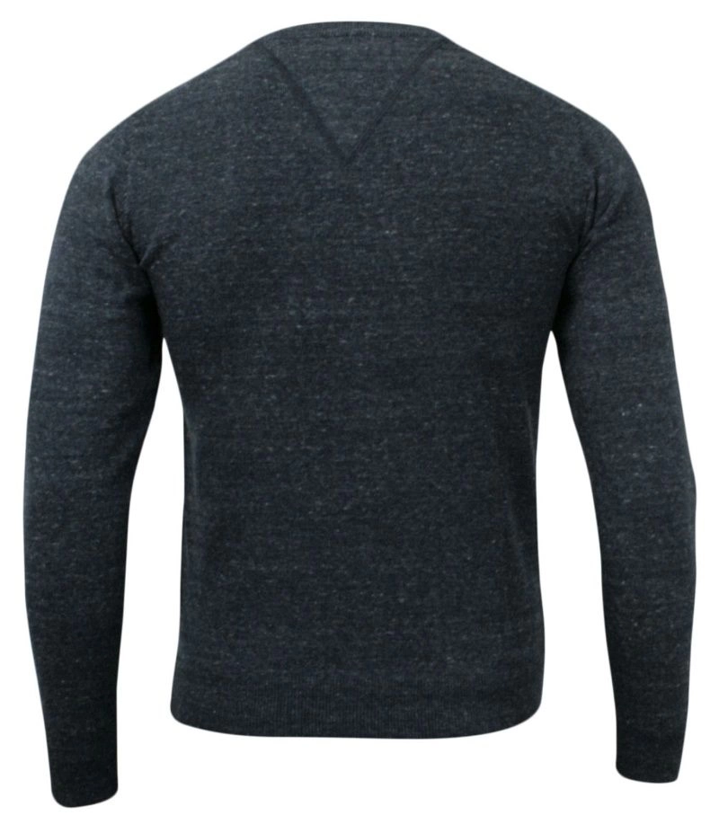 Sweter w Serek (V-neck) Granatowy Męski, Klasyczny, Melanż -Adriano Guinari 