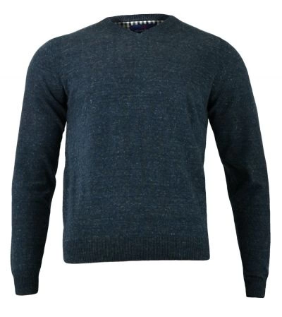 Sweter w Serek (V-neck) Granatowy Męski, Klasyczny, Melanż -Adriano Guinari 