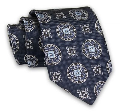 Granatowy Modny Męski Krawat -Chattier- 7,5cm, Klasyczny, Elegancki, Wzór Geometryczny