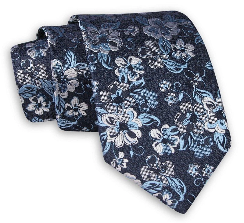 Granatowy, Oryginalny Krawat w Kwiaty - Chattier