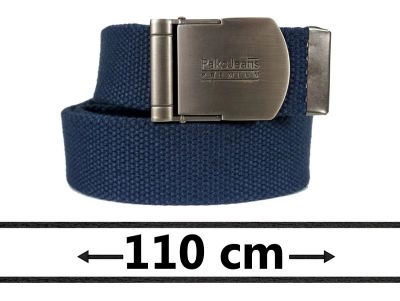 Granatowy Solidny Materiałowy Pasek, Klamra Zaciskana Manualnie -Pako Jeans- 110cm, Militarny
