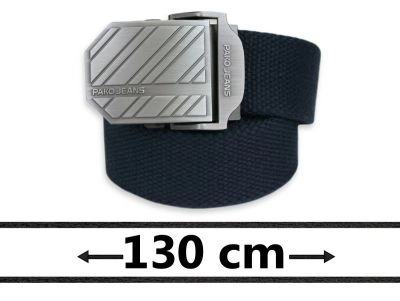 Granatowy Solidny Materiałowy Pasek -Pako Jeans- 130 cm, Klamra Zamykana Manualnie, Militarny