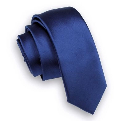 Granatowy Stylowy Krawat (Śledź) Męski -ALTIES- 5 cm, Wąski, Gładki, Jednokolorowy
