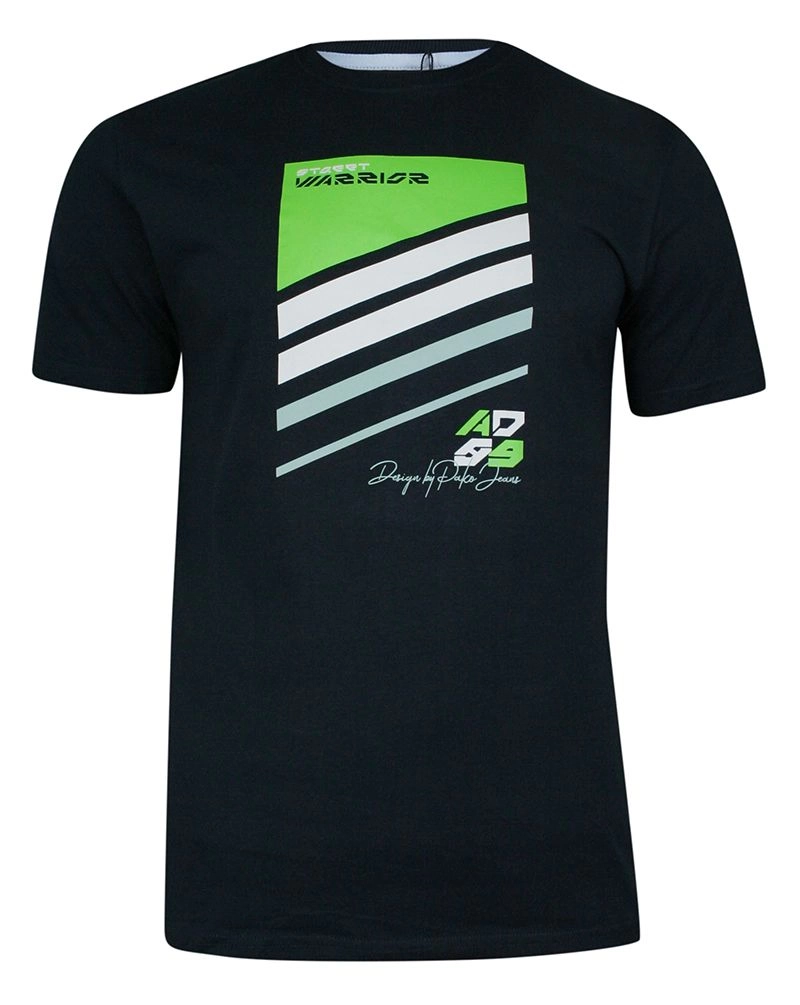 Granatowy T-shirt Bawełniany, z Nadrukiem, Męski, Krótki Rękaw, U-neck -PAKO JEANS
