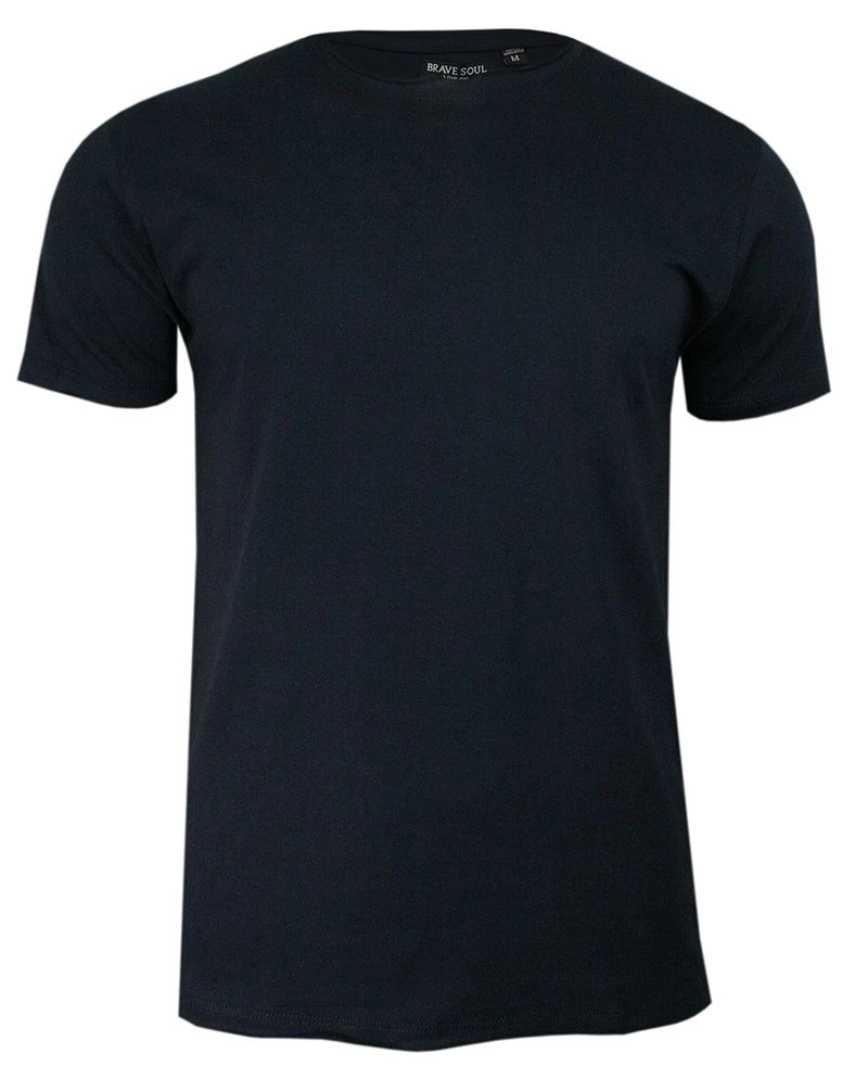 Granatowy T-Shirt (Koszulka) Bez Nadruku -BRAVE SOUL- Męski, Okrągły Dekolt, Postrzępione Brzegi