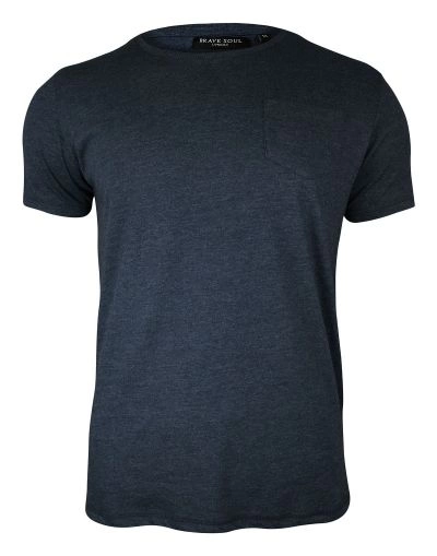 Granatowy T-Shirt (Koszulka) z Kieszonką, Bez Nadruku - Brave Soul, Męski, Jednokolorowy