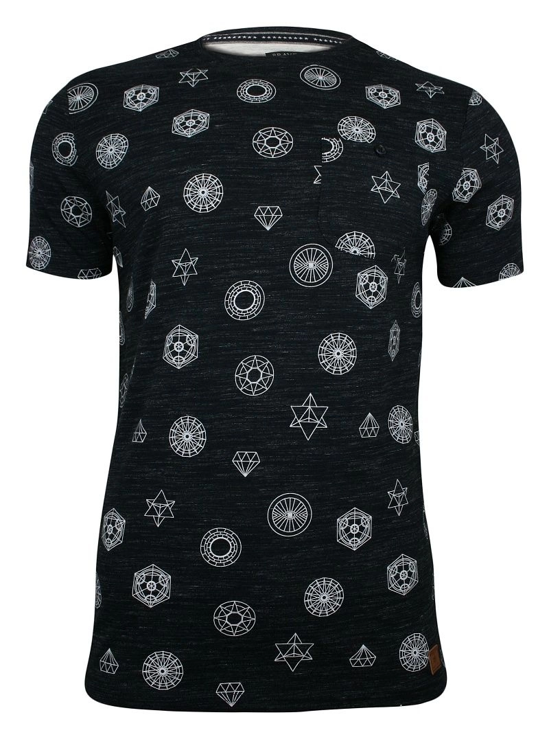 Granatowy T-Shirt (Koszulka) z Kieszonką -Brave Soul- Męski, Bryły, Figury Geometryczne
