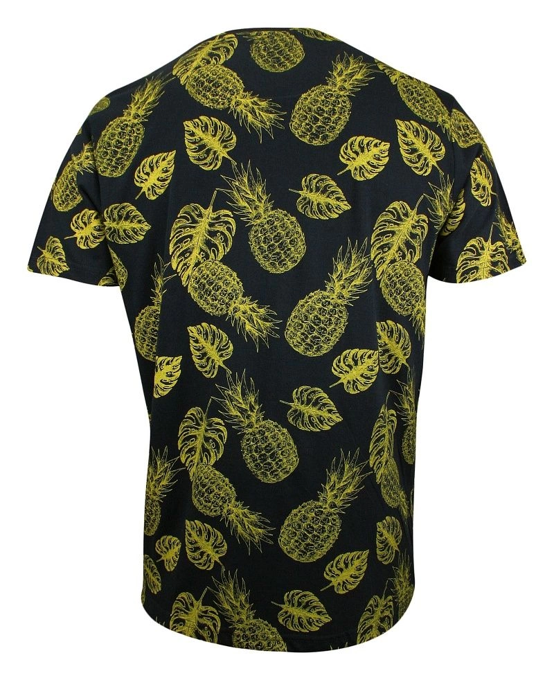 Granatowy T-Shirt (Koszulka) z Kieszonką, w Żółte Ananasy -Brave Soul- Męski, 100% Bawełna