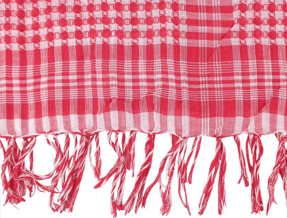 Jasnoczerwona Arafatka, Duża Cienka Chustka -Pako Jeans- Kratka, Frędzle