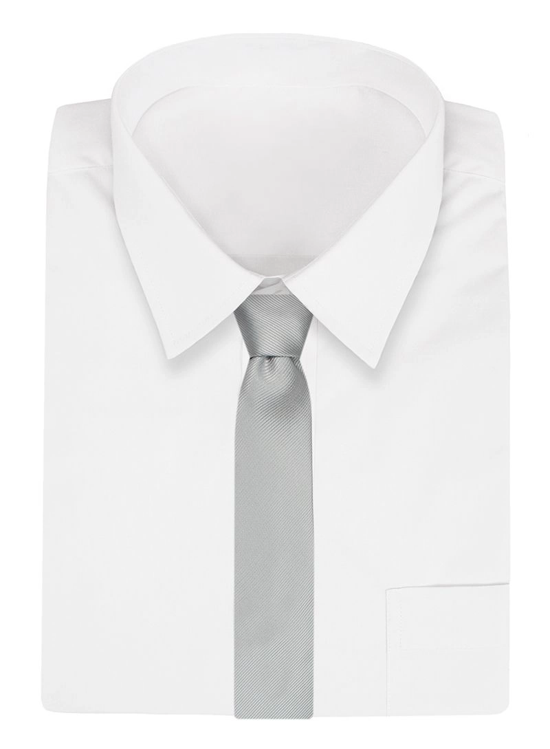 Jasny Szary Elegancki Klasyczny Krawat -Angelo di Monti- 7 cm, Jednokolorowy, w Delikatne Prążki