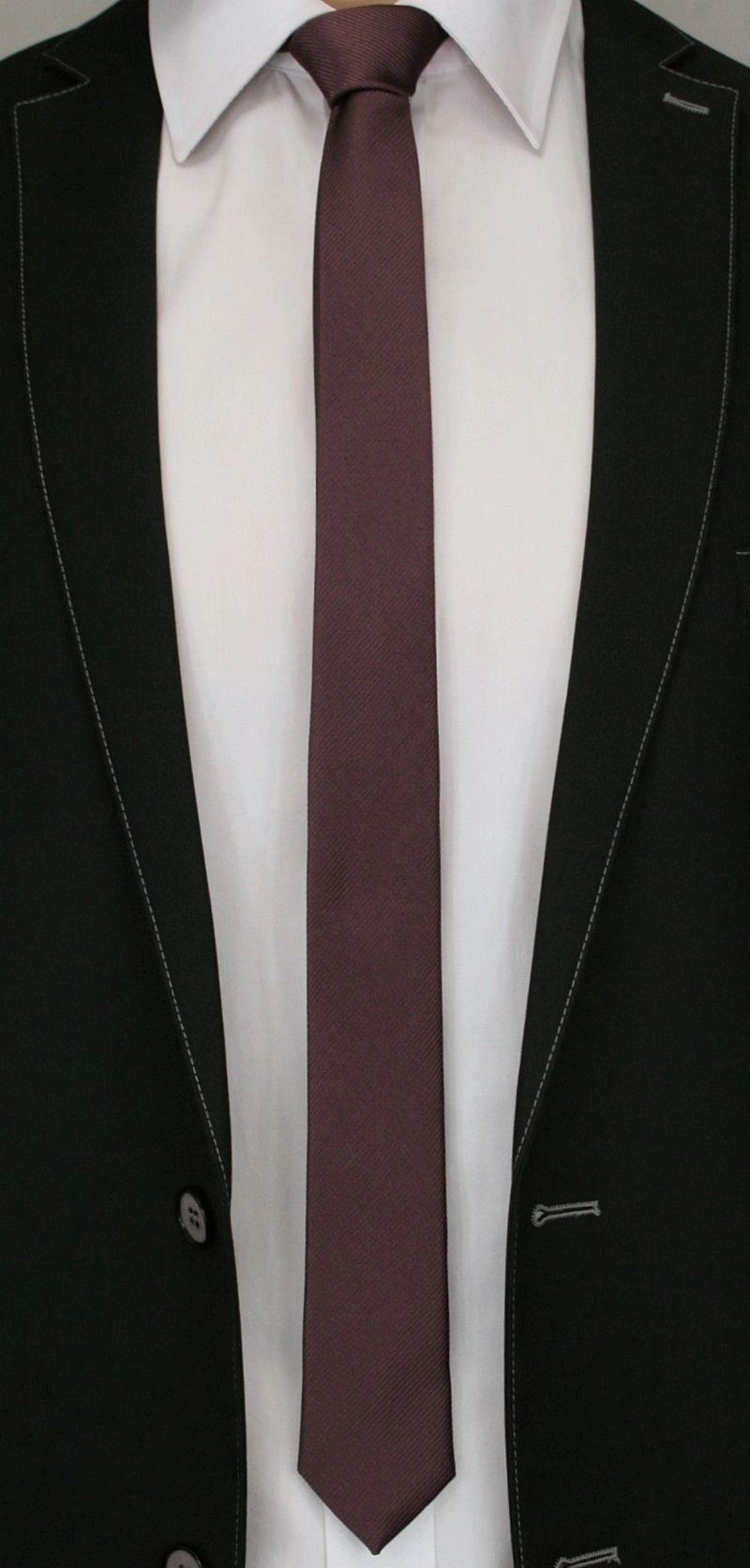 Jednokolorowy Krawat Męski, Śledź - 5 cm - Angelo di Monti, Brązowy
