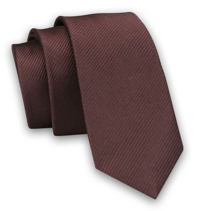 Jednokolorowy Krawat Męski, Śledź - 5 cm - Angelo di Monti, Brązowy