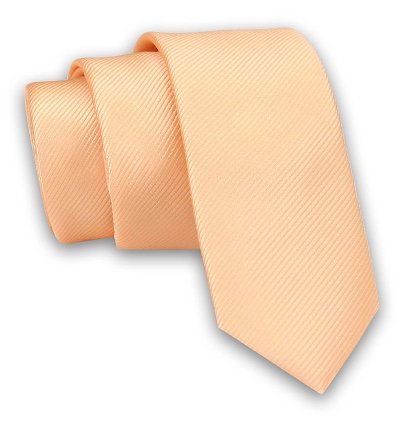 Jednokolorowy Krawat Męski, Śledź - 5 cm - Angelo di Monti, Brzoskwiniowy
