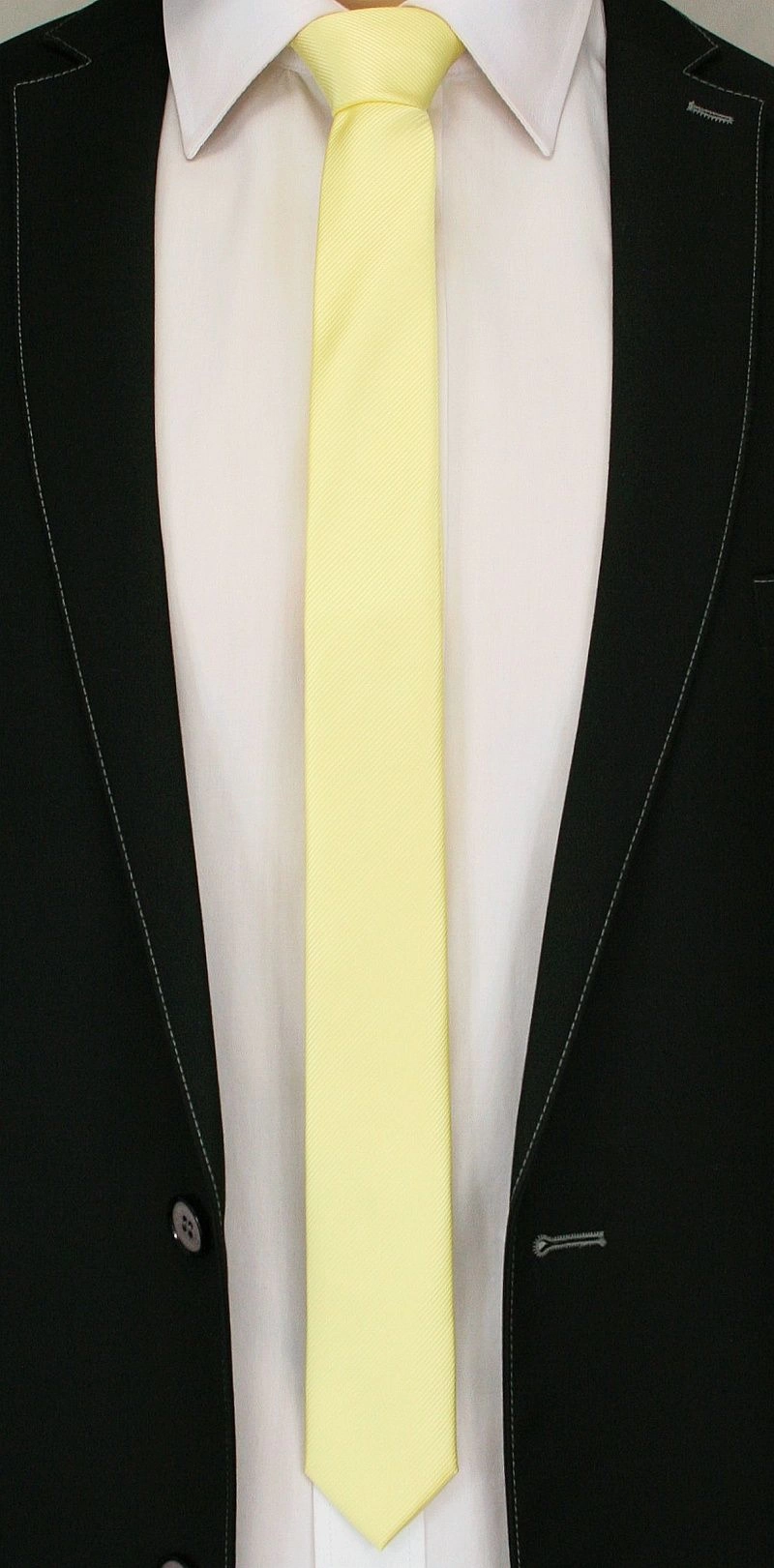 Jednokolorowy Krawat Męski, Śledź - 5 cm - Angelo di Monti, Kanarkowy