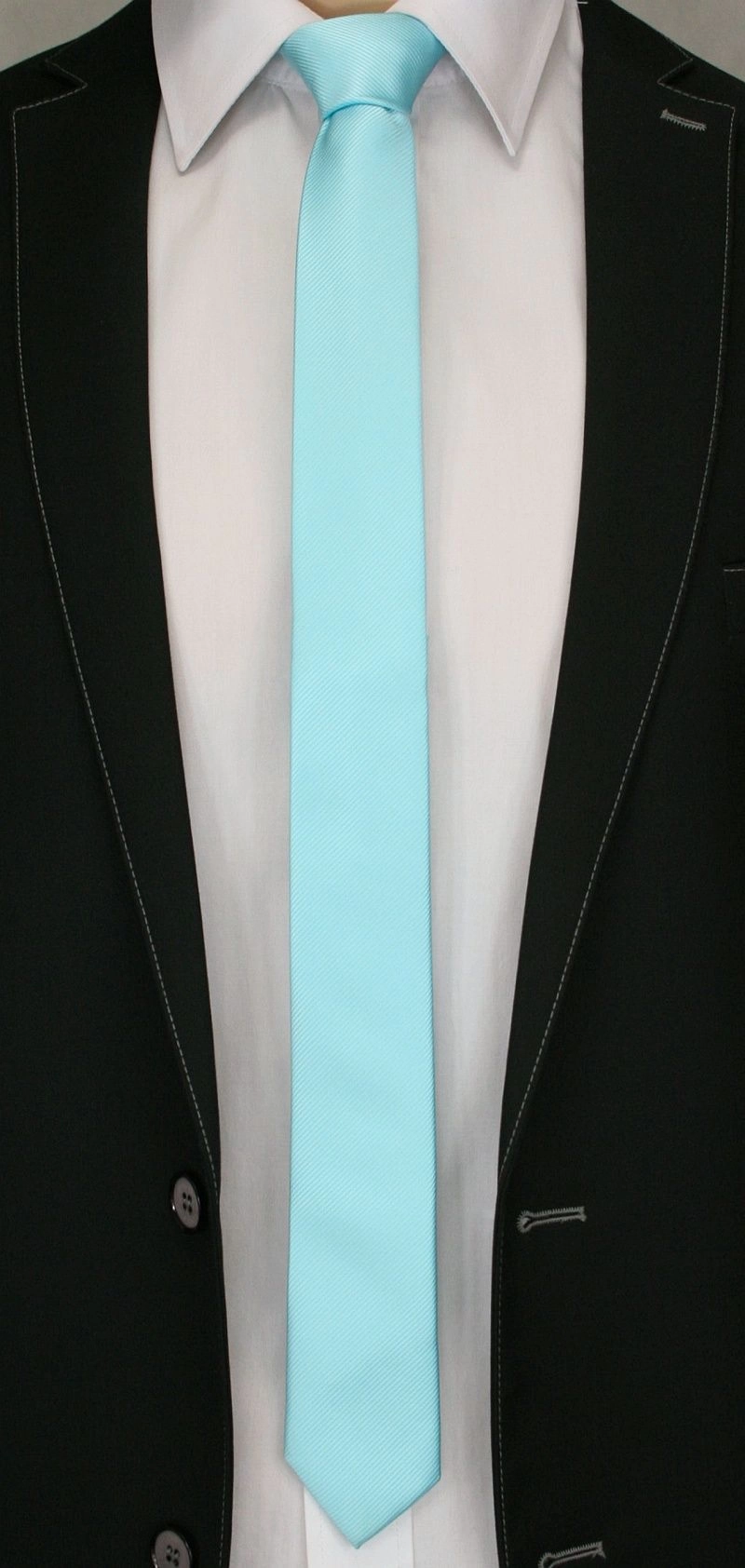 Jednokolorowy Krawat Męski, Śledź - 5 cm - Angelo di Monti, Niebieski Pudrowy