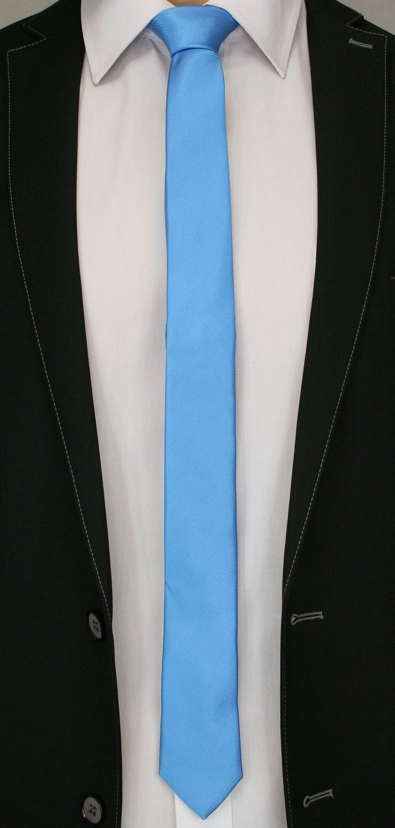Jednokolorowy Krawat Męski, Śledź - 5 cm - Angelo di Monti, Niebieski