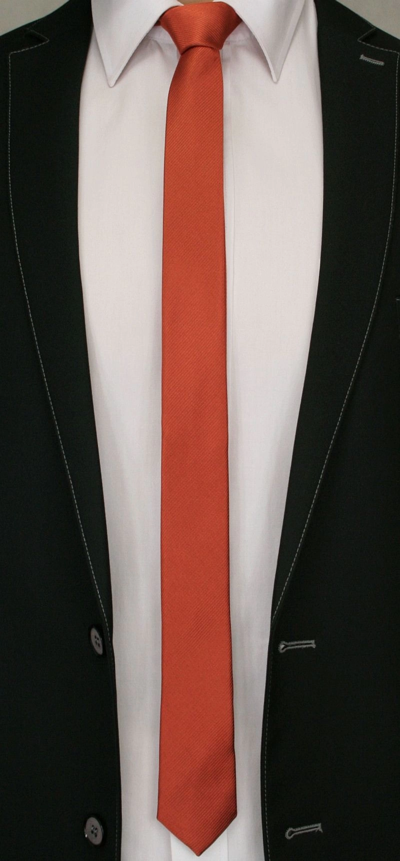 Jednokolorowy Krawat Męski, Śledź - 5 cm - Angelo di Monti, Pomarańczowy