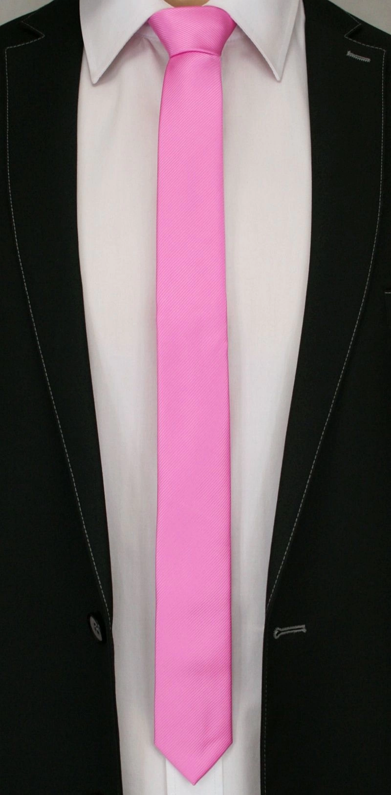 Jednokolorowy Krawat Męski, Śledź - 5 cm - Angelo di Monti, Różowy