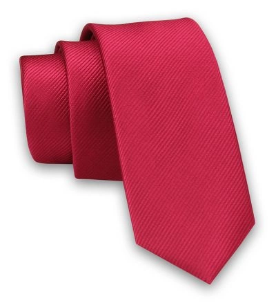 Jednokolorowy Krawat Męski, Śledź - 5 cm - Angelo di Monti, Rubinowy