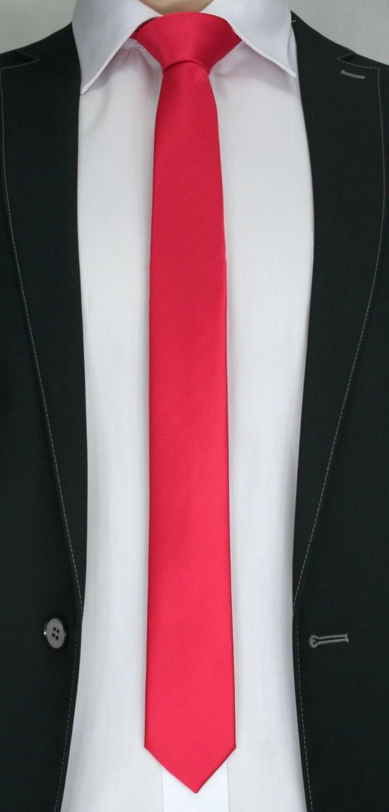 Krawat Męski w Delikatny Prążek ŚLEDŹ (wąski) - 5 cm - Angelo di Monti, Czerwony