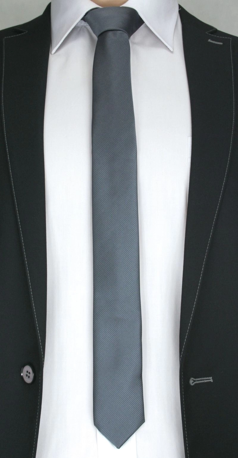 Jednokolorowy krawat - śledzik Angelo di Monti- Szary, Stalowy