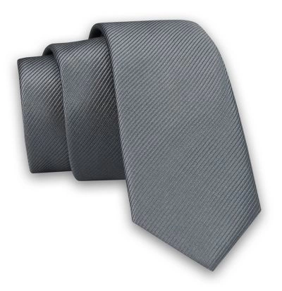 Jednokolorowy krawat - śledzik Angelo di Monti- Szary, Stalowy