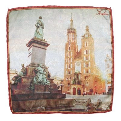 Jedwabna Elegancka Męska Poszetka -EM Men's Accessories- Kraków, widok na kościół i pomnik