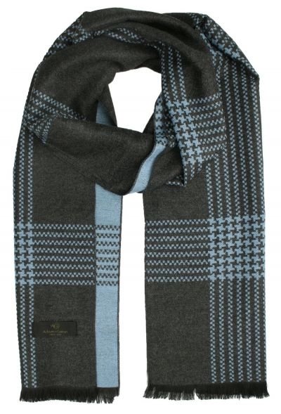 Jesienno-Zimowy Szalik Dwustronny - Wiskoza - Szarość i Niebieski